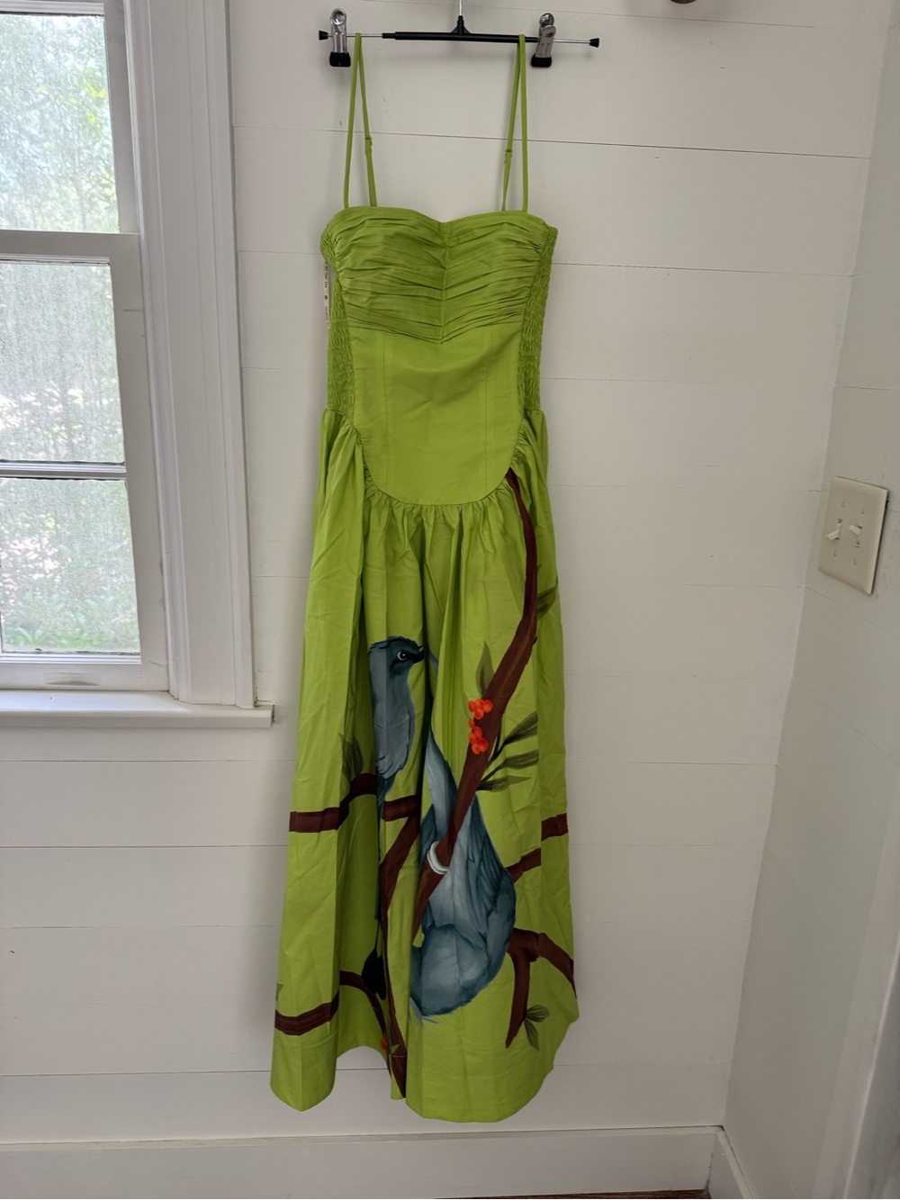 Farm Rio Green Tropical Bird Print Sundress